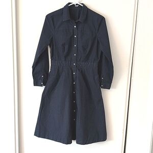 J. Crew Women's 100% Cotton Midi Shirt Dress Navy Blue Size 8 Classic Preppy